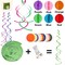 Happy Birthday Banner with Colorful Paper Flag Bunting, Paper Circle Confetti, Garland, Swirl Streamers, and Honeycomb Balls for Birthday Party Decorations